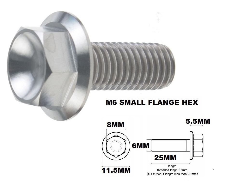 M6X25MM 1.00 THREAD PITCH TITANIUM FLANGE 8MM HEX BOLT GRADE 5